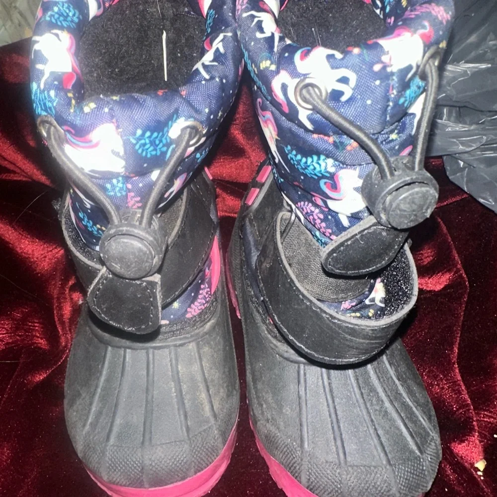 Merence Kids' Navy Unicorn‎ Waterproof Snow Boots with Pink Trim